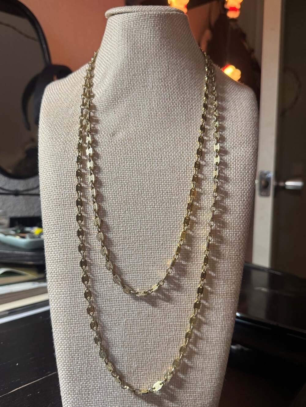 Vintage Gold Tone Ornate Link Long Chain Necklace